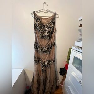 Cream and Black Open Back Dress/ Gown